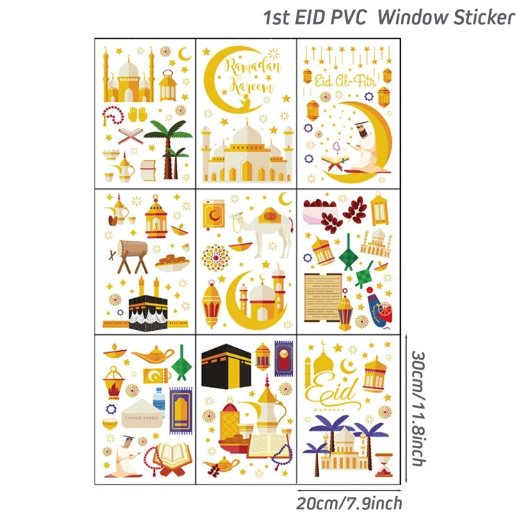 Eid Window Stickers Ramadan Decoration 2024 Eid Mubarak Decor for Home Ramadan Kareem Islam Muslim Party Supplies Eid Al-fitr