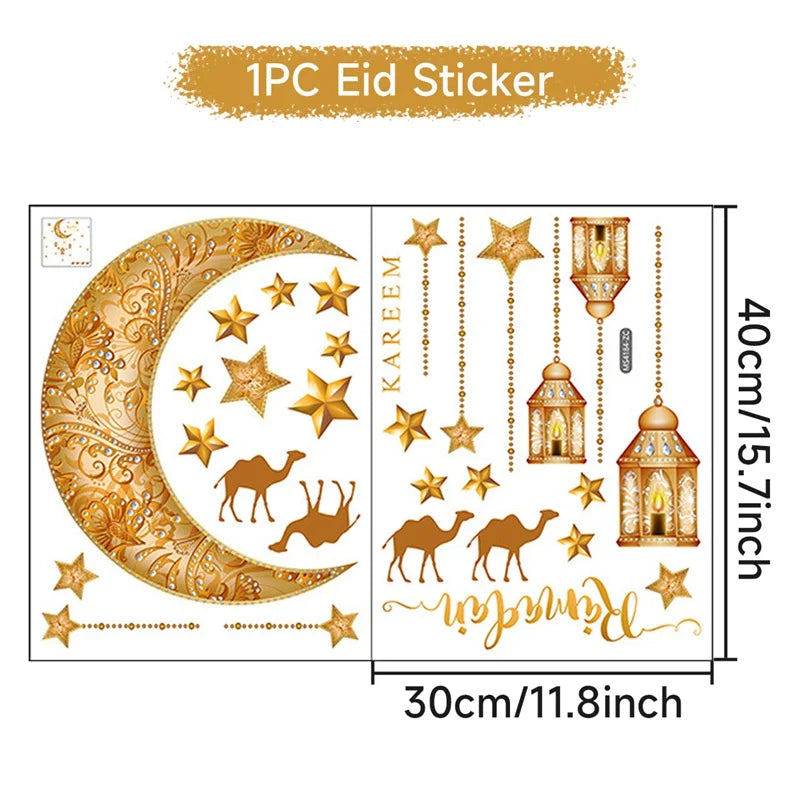 Eid Window Stickers Ramadan Decoration Eid Mubarak Decor for Home Ramadan Kareem Party Supplies Eid Al-fitr