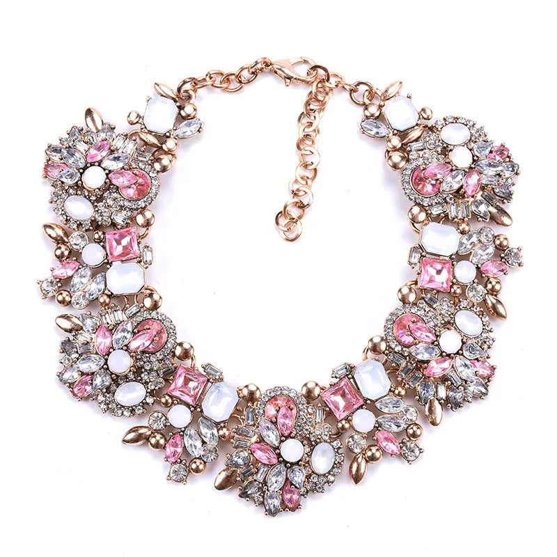 Handmade Necklace Artificial Jewellery Exaggerated Big Gem Crystal Rhinestone Choker Kundan Chunky Necklace for Women