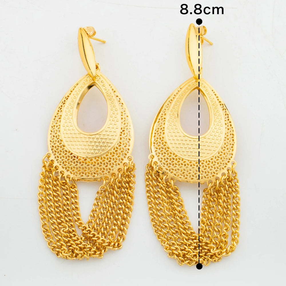 Gold Plated Jewelry Set for Women Dangle Earrings and Pendant Necklace with Bracelet Ring Set