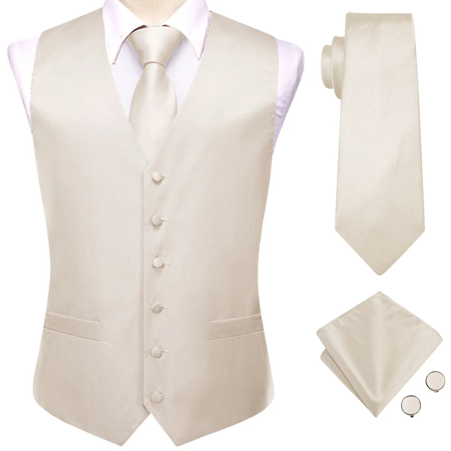 Men Suit Vest Hi-Tie Solid Voilet Lilac Silk 4PC Woven Waistcoat Tie Pocket Square Cufflink Business Wedding Dress Waist Jacket