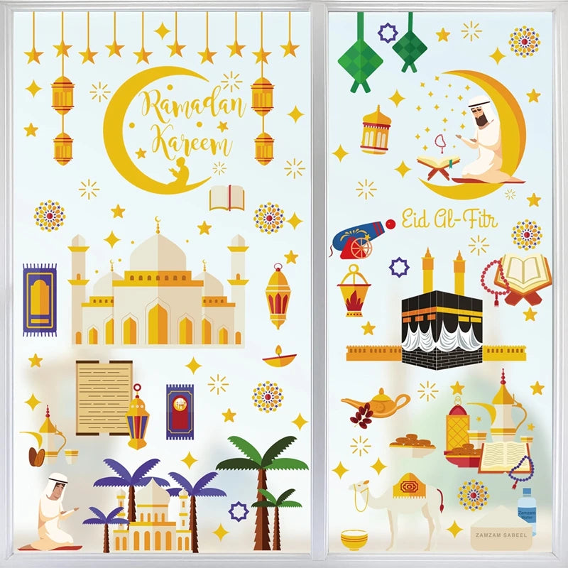 Eid Window Stickers Ramadan Decoration 2024 Eid Mubarak Decor for Home Ramadan Kareem Islam Muslim Party Supplies Eid Al-fitr