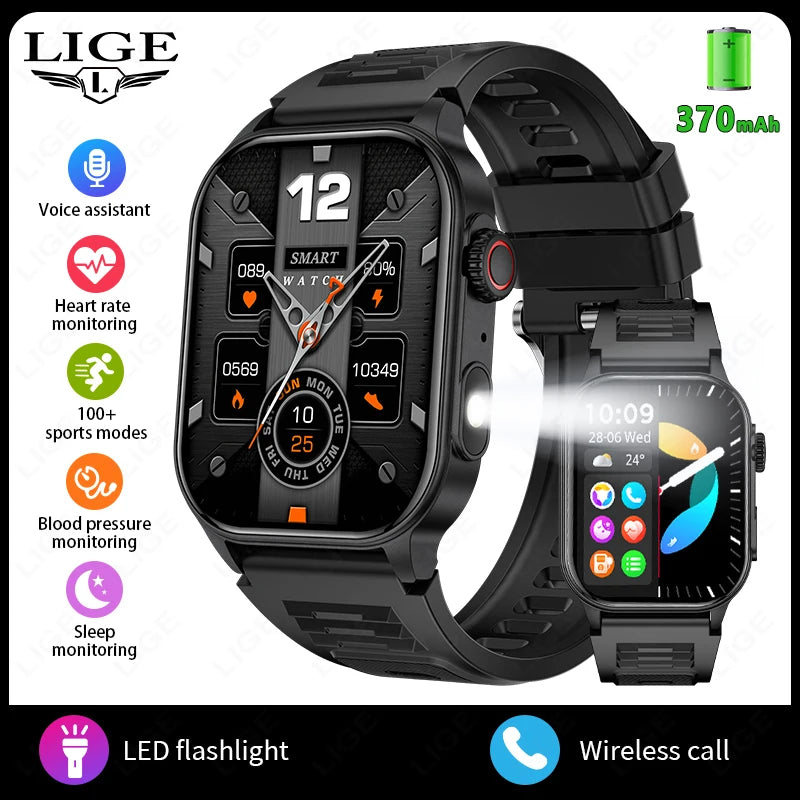 LIGE Smart Watch For Men Women 2.01" HD Display Health Monitor Sport Fitness Watches AI Voice Bluetooth Call Smartwatch Men