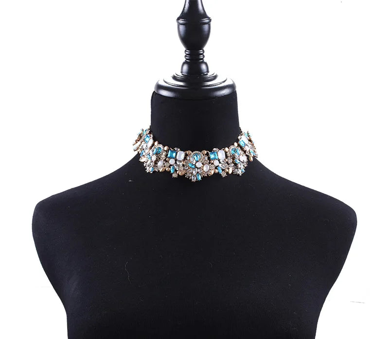 Handmade Necklace Artificial Jewellery Exaggerated Big Gem Crystal Rhinestone Choker Kundan Chunky Necklace for Women