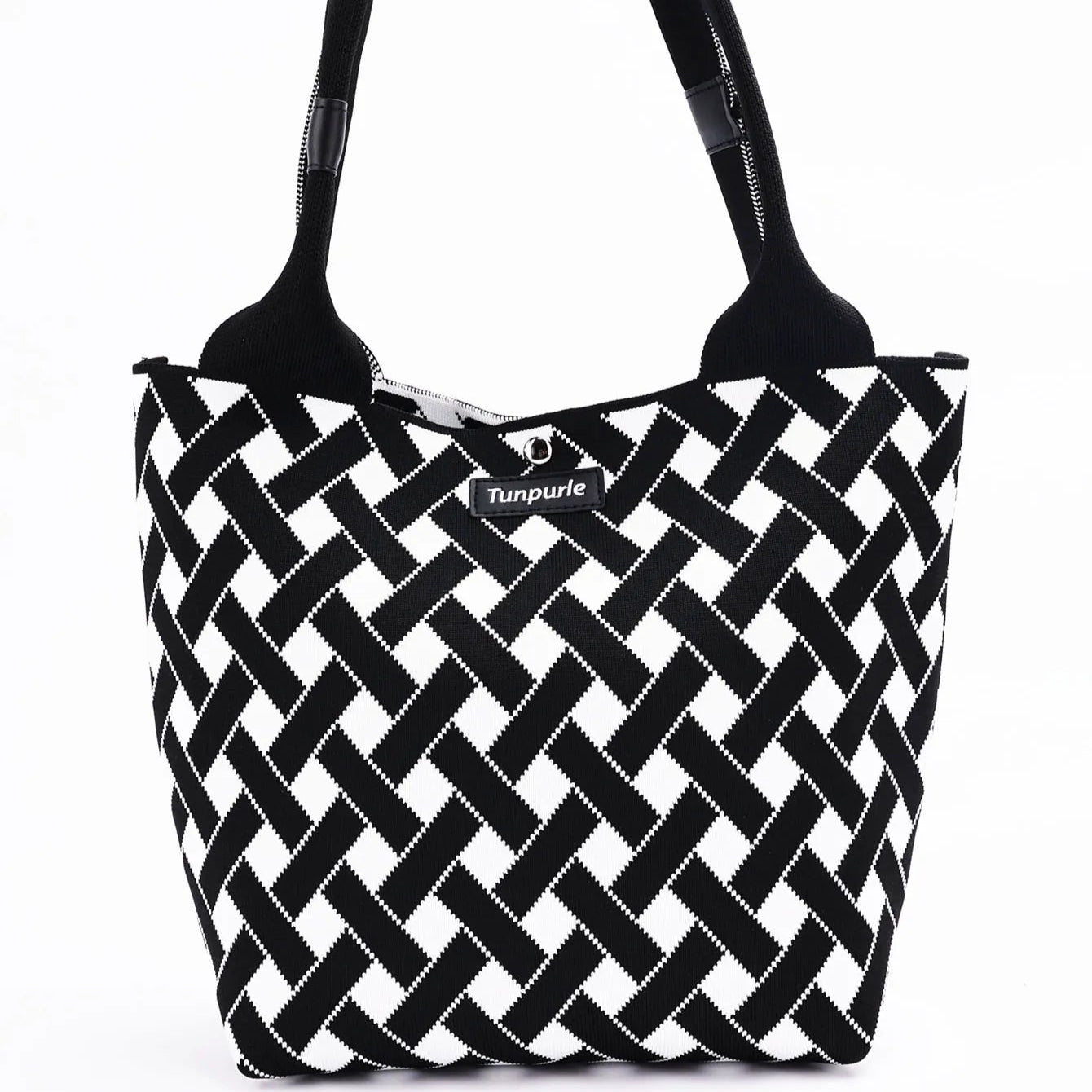 Ladies' classic tote bag, casual black and white handbag