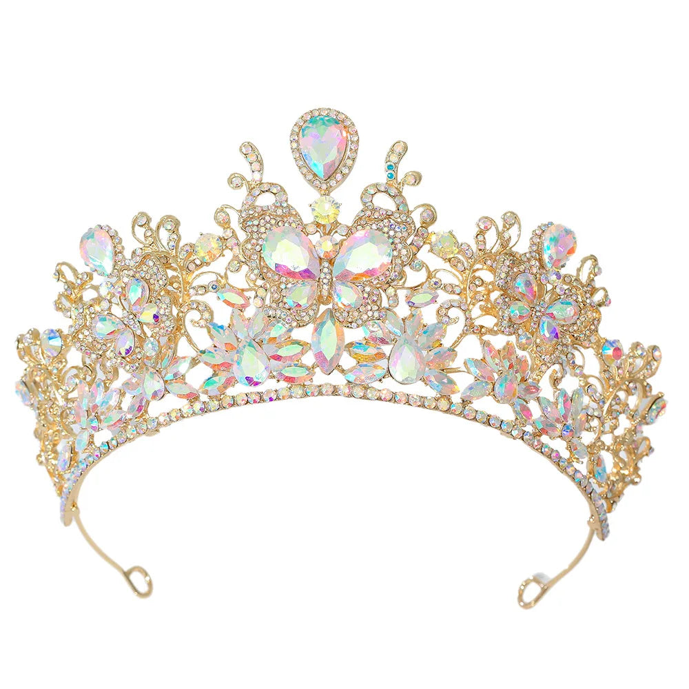 KMVEXO Baroque Big Crystal Butterfly Bridal Tiaras Crowns Headpiece Rhinestone Pageant Diadem Wedding Fairy and Bridal Crown