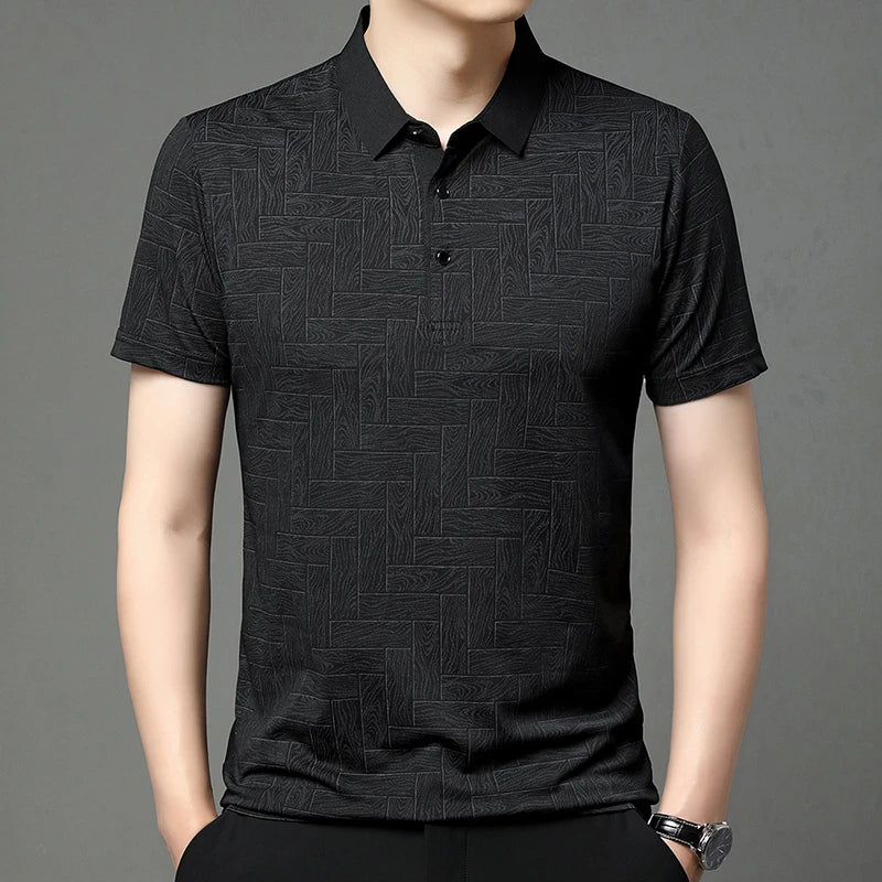 Men's Short Sleeved Shirt Business Casual Solid Color Polo Shirt Fashionable Breathable Comfortable T Shirt