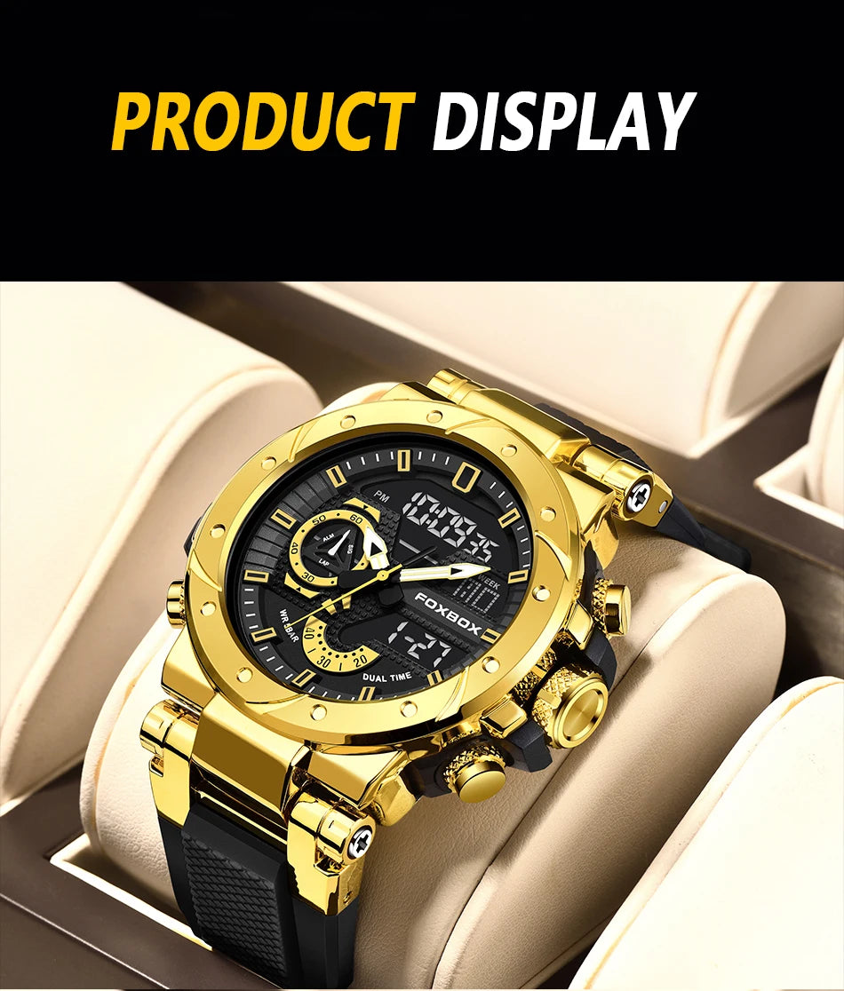 FOXBOX Luxury Military Watches for Men Casual Waterproof Sport Quartz Watch Digital Fashion Dual Display Watch Men Montre Homme