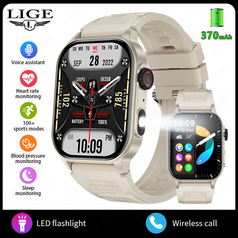 LIGE Smart Watch For Men Women 2.01" HD Display Health Monitor Sport Fitness Watches AI Voice Bluetooth Call Smartwatch Men