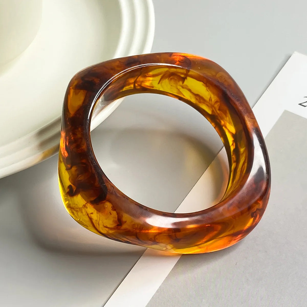 KMVEXO Vintage Punk Brown Coffee Thick Resin Acrylic Bangles Geometric Irregular Wide Cuff Bangle Bracelet