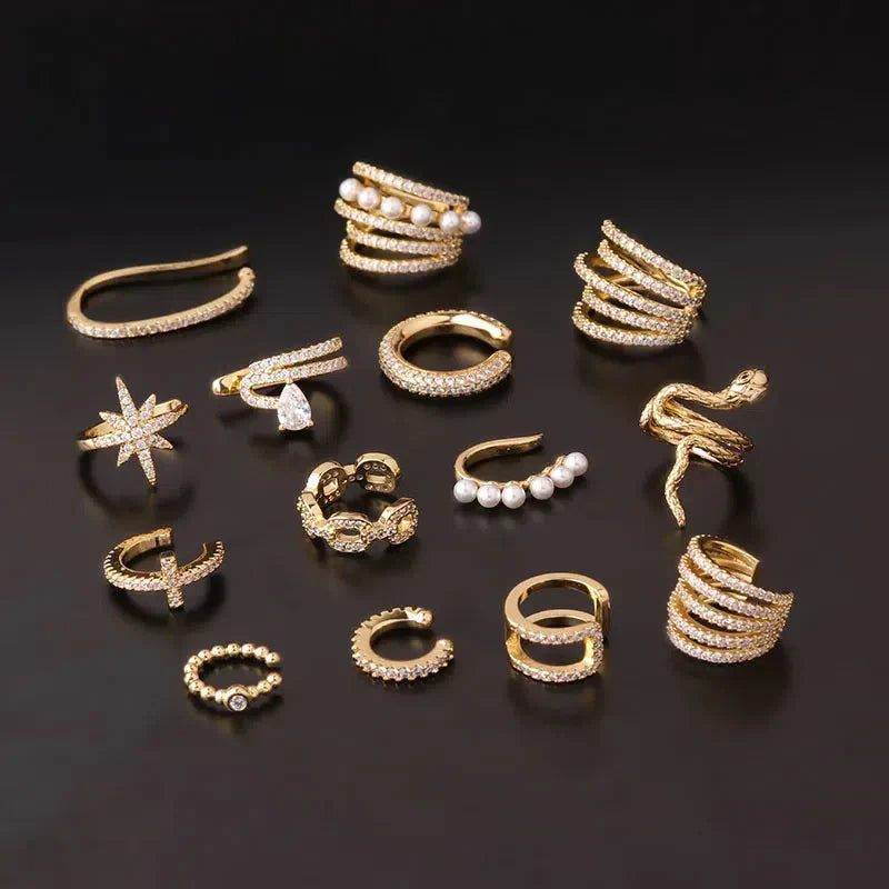 1pc Golden Stainless Steel Pearl Earrings Fake Piercing Ear Clip Cuffs Ring Artificial Jewelry