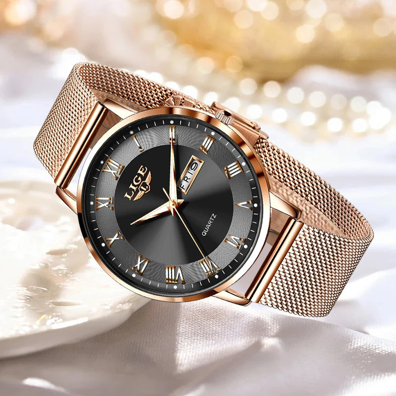 LIGE 2024 New Watch Women Luxury Watches Ladies Creative Steel Women's Bracelet Watches Female Waterproof Clock Relogio Feminino