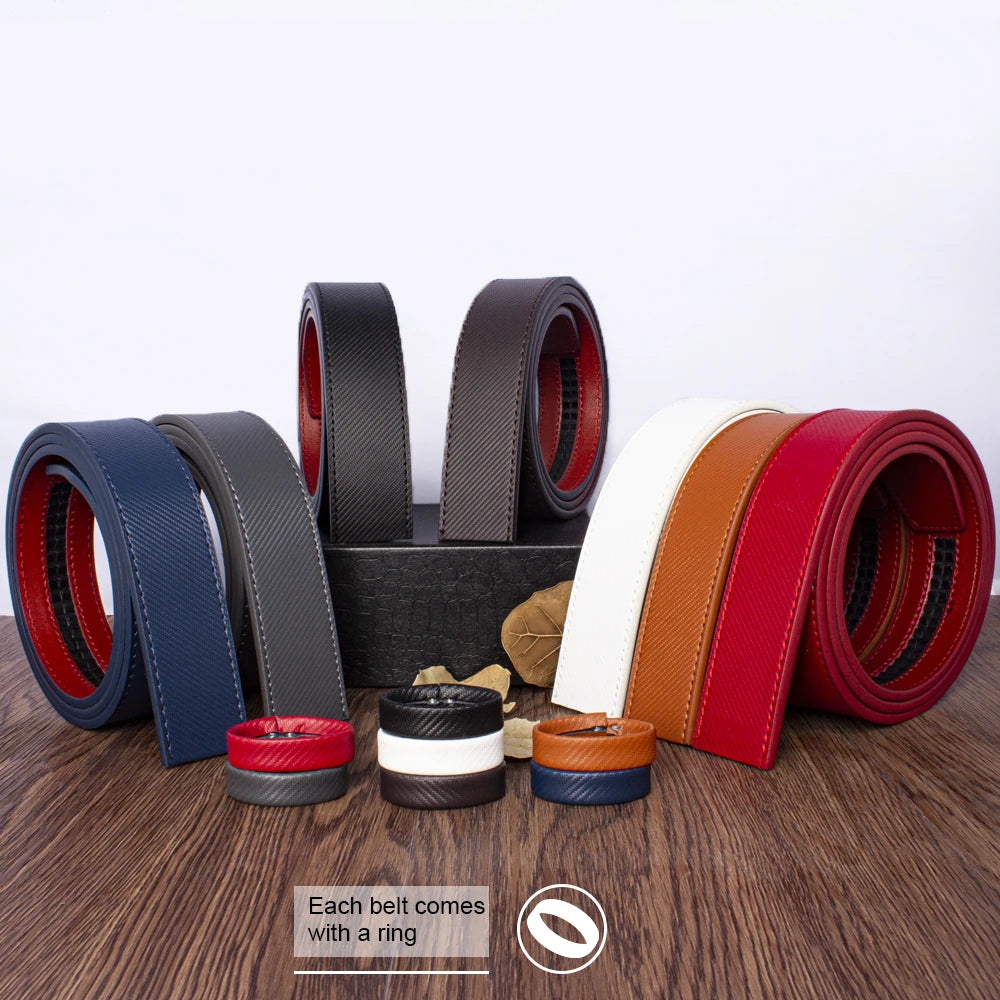 Men Genuine Leather Belt Metal Automatic Buckle Adjustment Adjustable Leather Belt