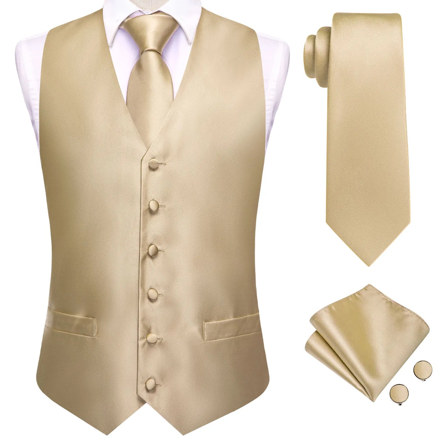 Men Suit Vest Hi-Tie Solid Voilet Lilac Silk 4PC Woven Waistcoat Tie Pocket Square Cufflink Business Wedding Dress Waist Jacket