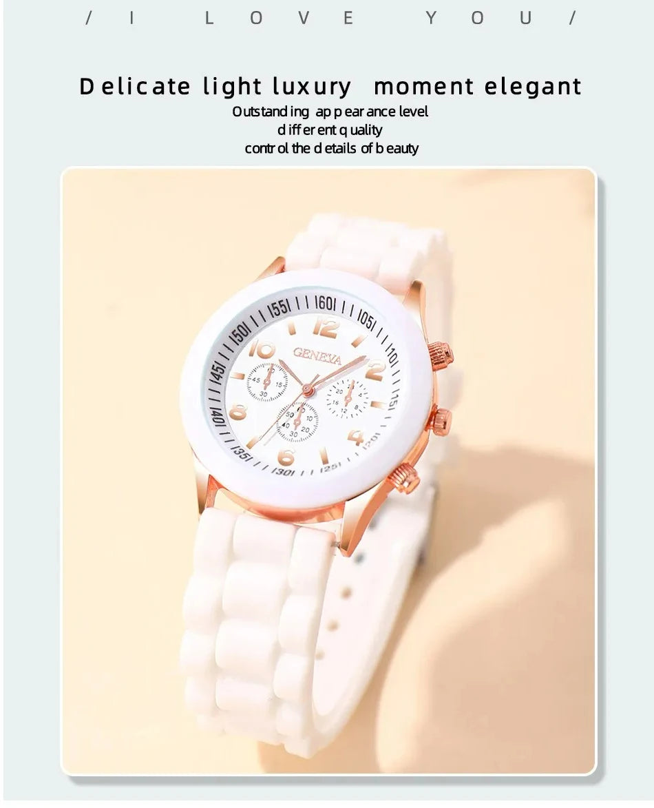 Women Quartz Watch in Silicon Strip in (4 Pcs Set, 2pcs Watch, & 2 pcs Bracelet) Watches Luxury Set