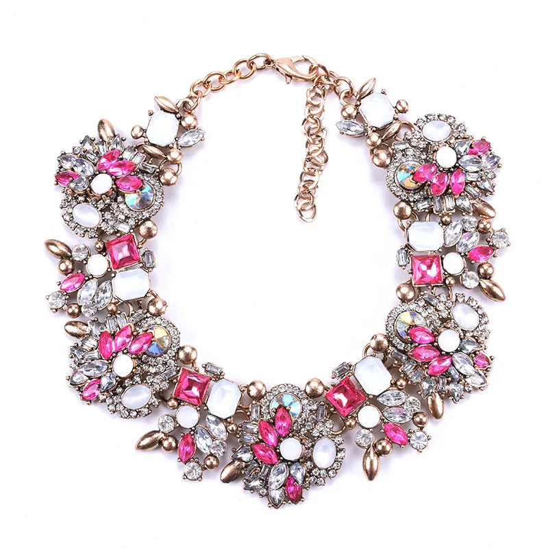 Handmade Necklace Artificial Jewellery Exaggerated Big Gem Crystal Rhinestone Choker Kundan Chunky Necklace for Women