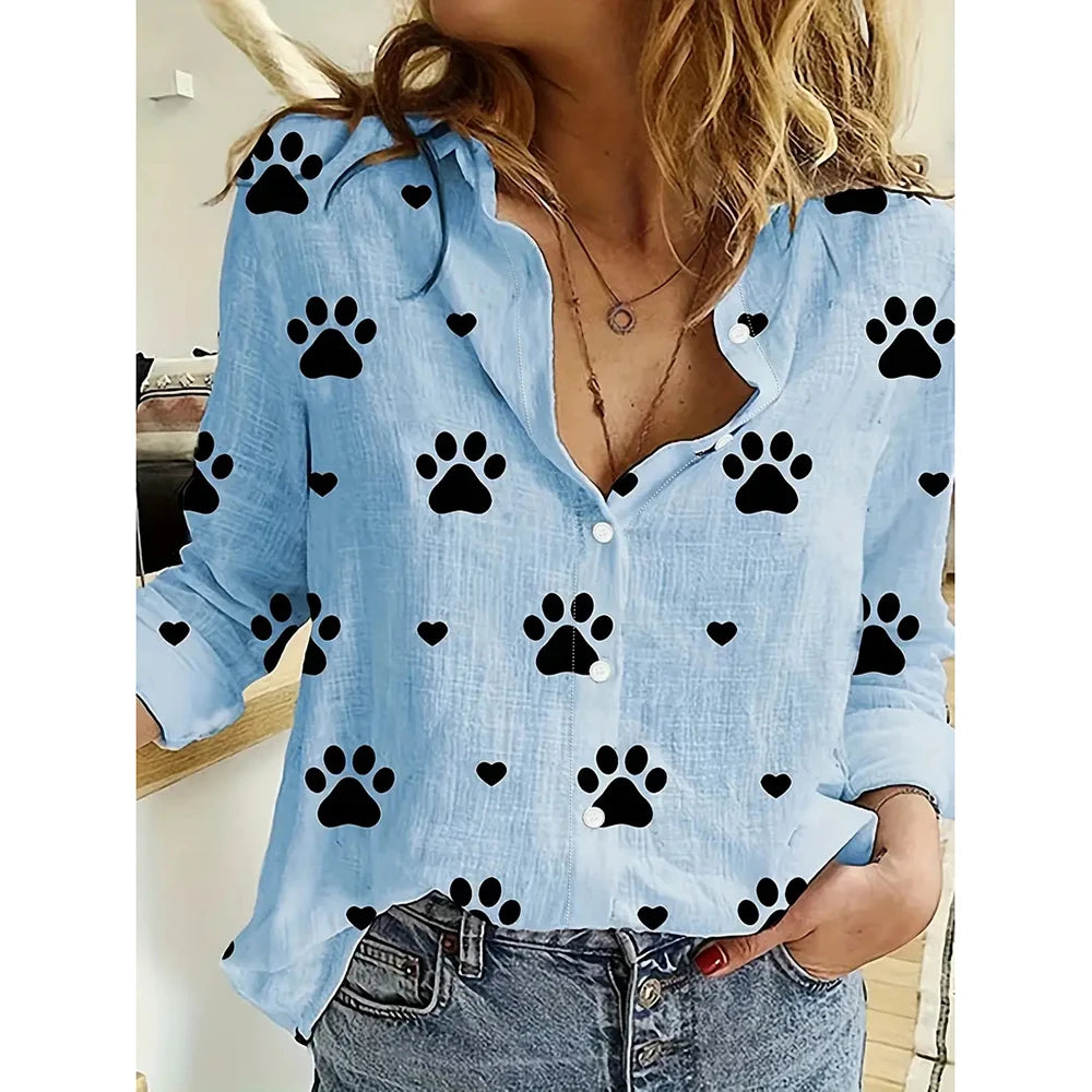 Spring Women's Long Sleeve Shirts Fashion Christmas Cartoon Print Single Breasted Shirts Popular Women's Casual Basic Tops