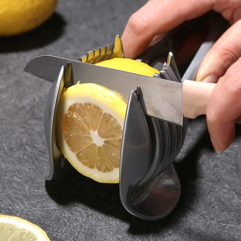 Stainless steel kitchen handheld slicer for oranges and lemons, tomato cutting clip tool.