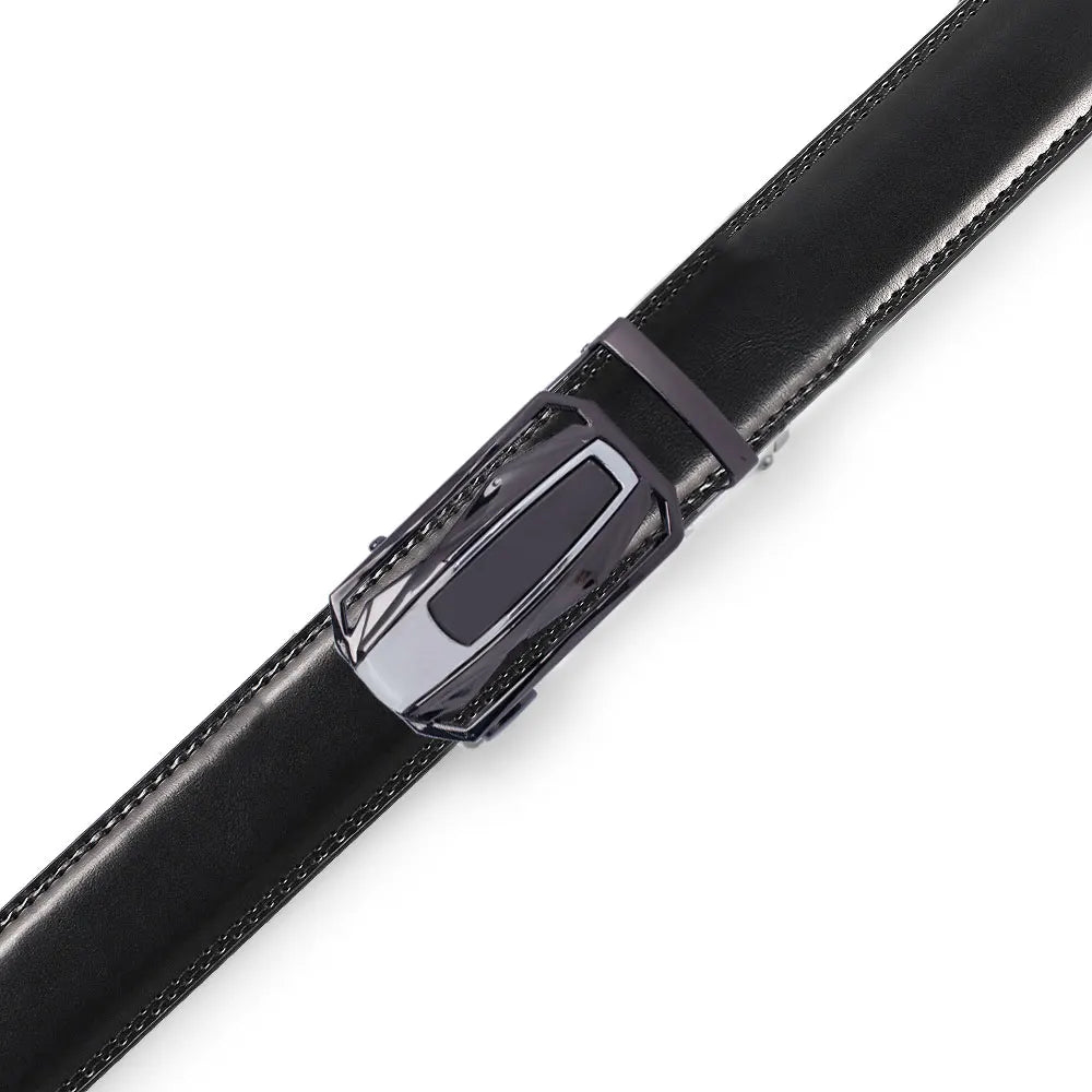 Men Genuine Leather Belt Metal Alloy Automatic Buckle Adjustment 150cm Size