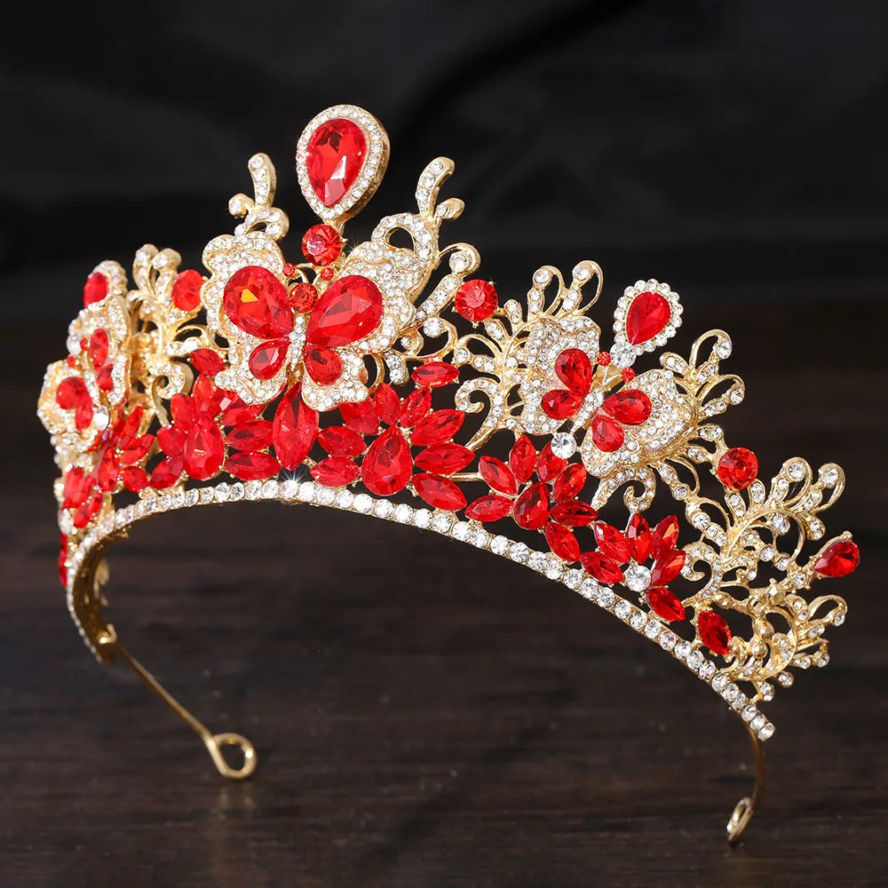 KMVEXO Baroque Big Crystal Butterfly Bridal Tiaras Crowns Headpiece Rhinestone Pageant Diadem Wedding Fairy and Bridal Crown