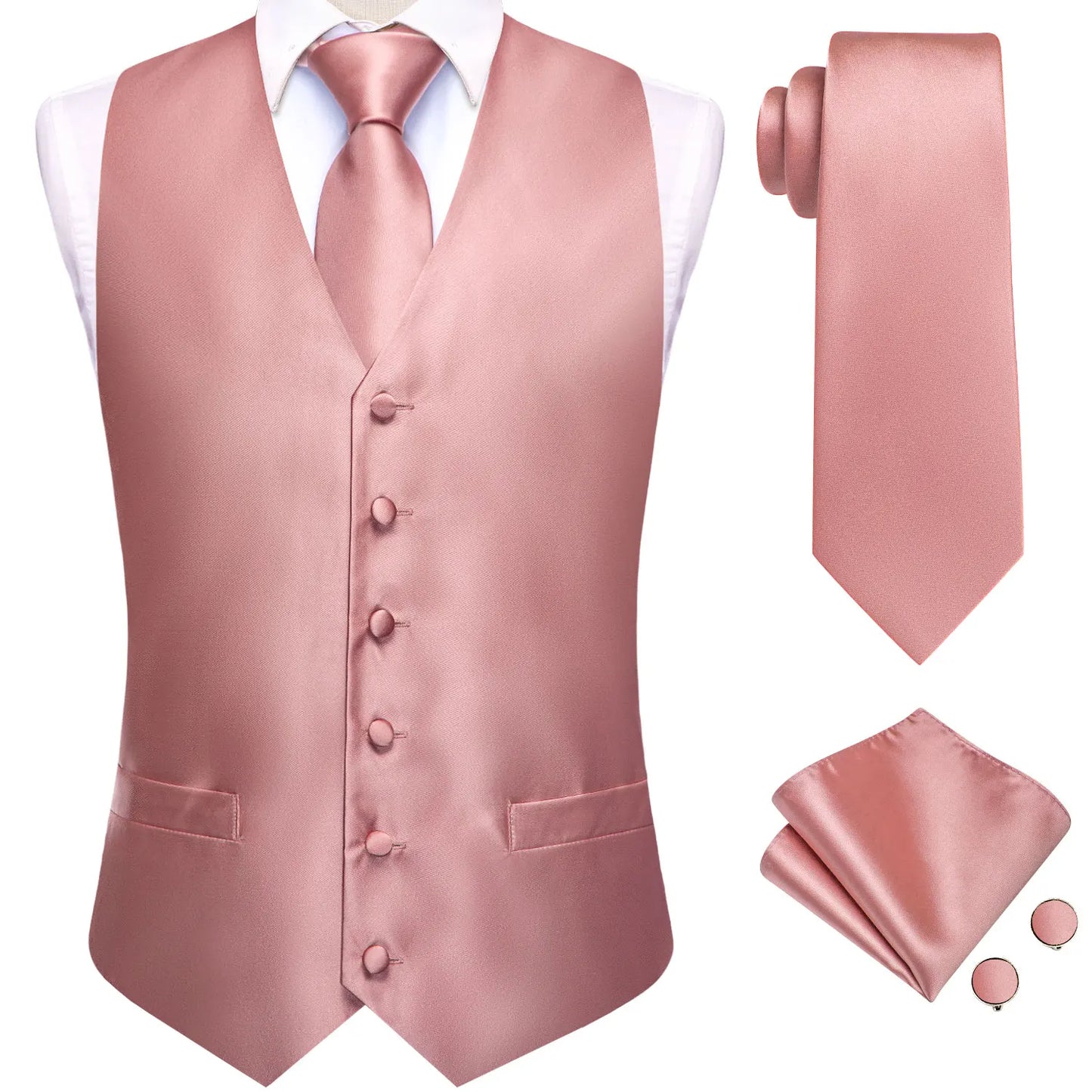 Men Suit Vest Hi-Tie Solid Voilet Lilac Silk 4PC Woven Waistcoat Tie Pocket Square Cufflink Business Wedding Dress Waist Jacket