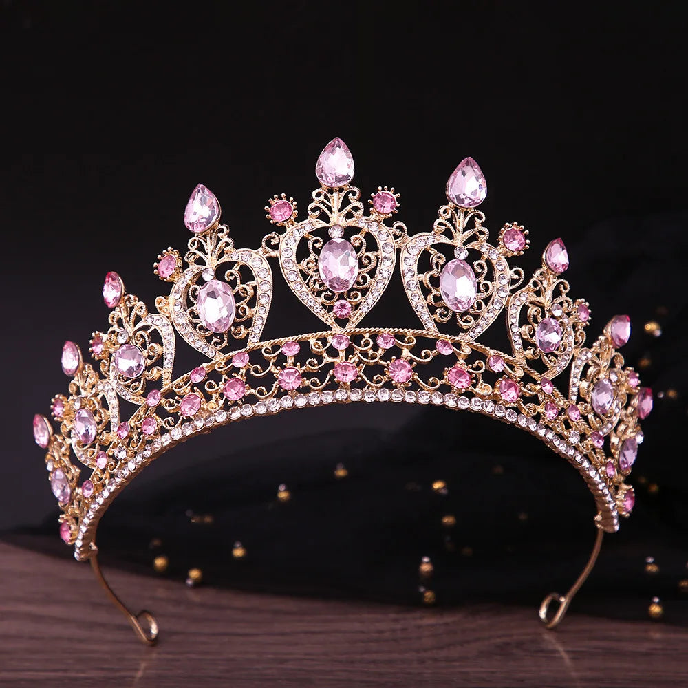 KMVEXO Vintage Baroque Fairy Crowns Bridle Crown Geometric Crystal Elf Tiaras for Women Wedding Costume