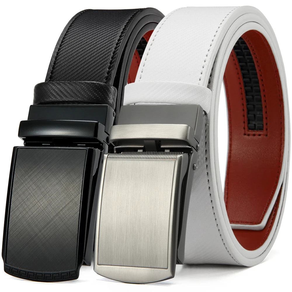 Men Genuine Leather Belt Metal Automatic Buckle Adjustment Adjustable Leather Belt