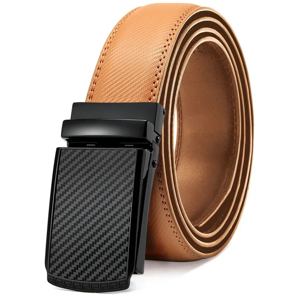 Men Genuine Leather Belt Metal Automatic Buckle Adjustment Adjustable Leather Belt
