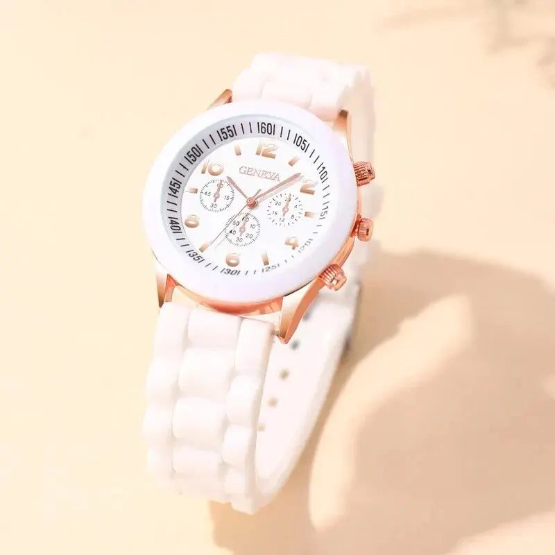 Women Quartz Watch in Silicon Strip in (4 Pcs Set, 2pcs Watch, & 2 pcs Bracelet) Watches Luxury Set