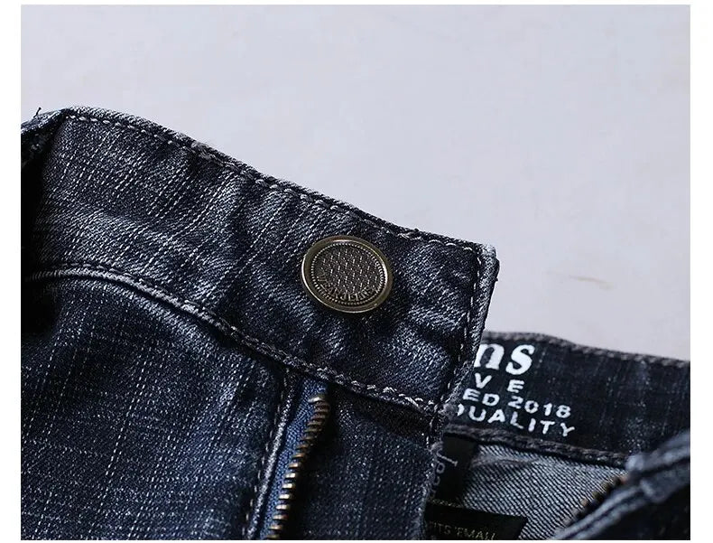 Men's Jeans Casual Straight Stretch Fashion Classic Blue Black Work Denim Trousers Male Brand Clothing