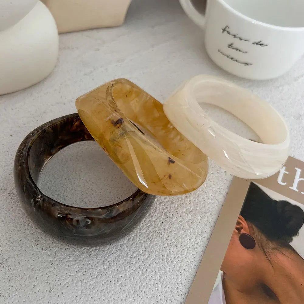 KMVEXO Vintage Chunky Coffee Thick Resin Acrylic Smudging Bangles Geometric Irregular Bangle Bracelets