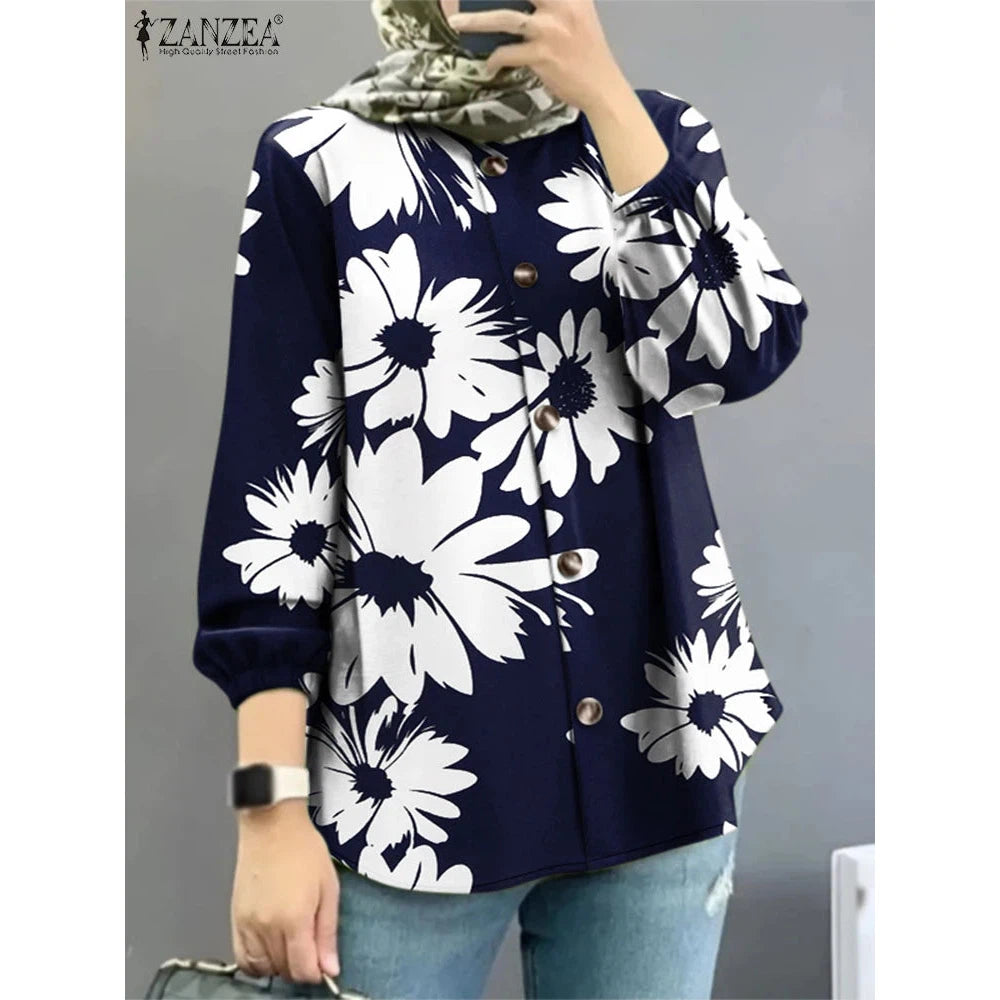 Women Blouse Autumn ZANZEA Fashion Long Sleeve Floral Printed Shirt Casual Tops Vintage