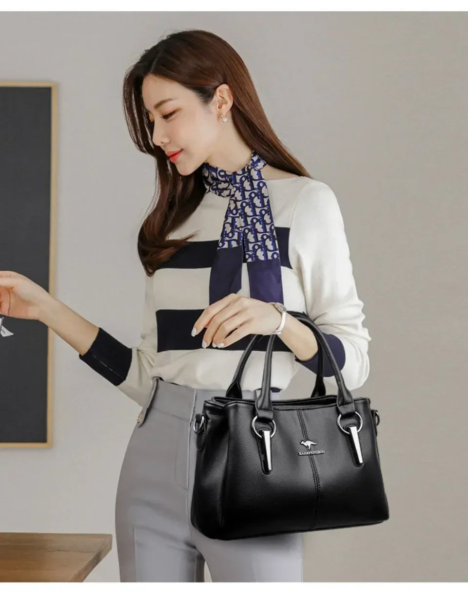 Women Handbags Fashion Casual Tote Bags 3-Layers Soft Leather Shoulder Bags New Big Capacity Crossbody Bags for Ladies Sac