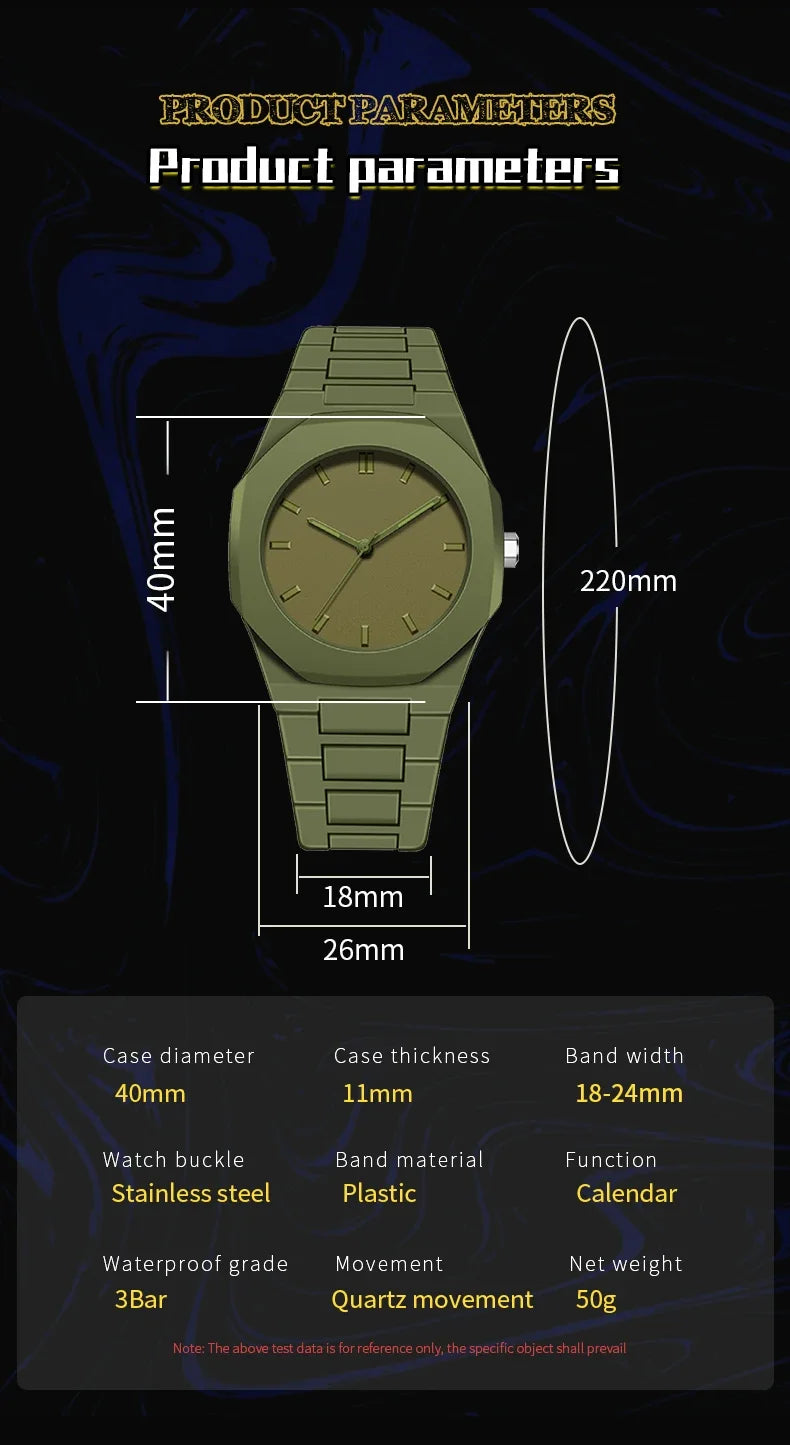 Design Quartz Watch for Men Casual Lightweight Plastic Strap Waterproof