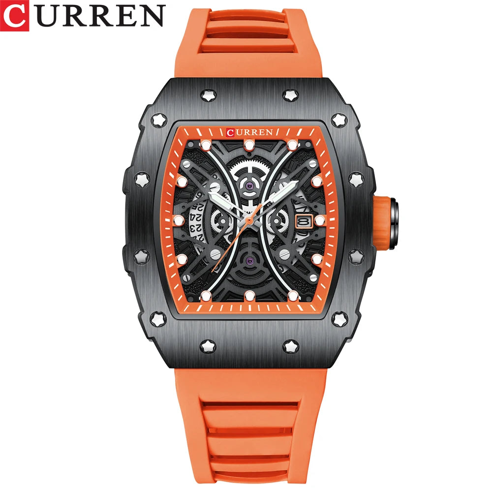 Men Quartz Watches CURREN 3D Stainless Steel Watches Waterproof Silicone Strap Wristwatch